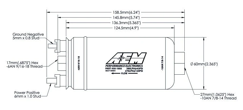 AEM 400LPH High Pressure Fuel Pump -6AN Female Out, -10AN Female In - Image 9