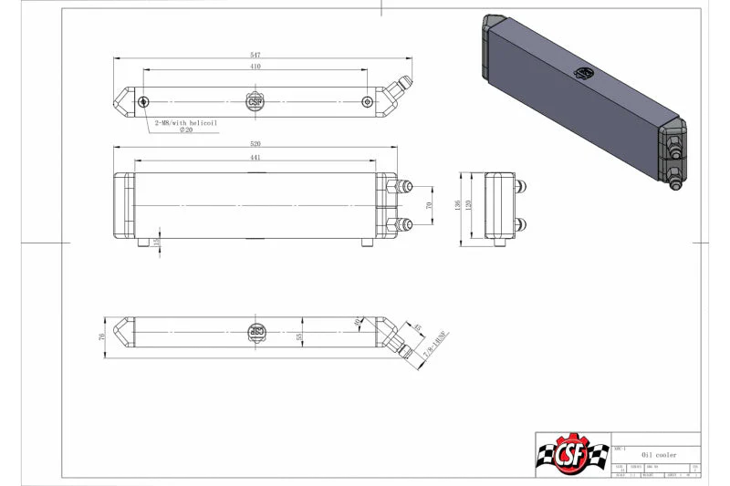 CSF Universal Dual-Pass Internal/External Oil Cooler - 22.0in L x 5.0in H x 2.25in W - Image 10