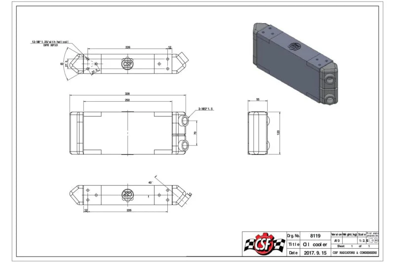 CSF Universal Dual-Pass Oil Cooler - M22 x 1.5 - 13in L x 4.75in H x 2.16in W - Image 14