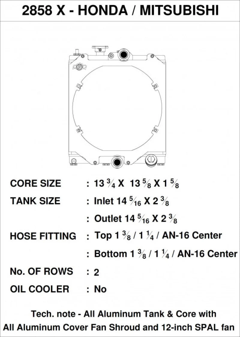 CSF Universal Half Radiator w/-16AN & Slip-On Fittings/12in SPAL Fan & Shroud - Image 2