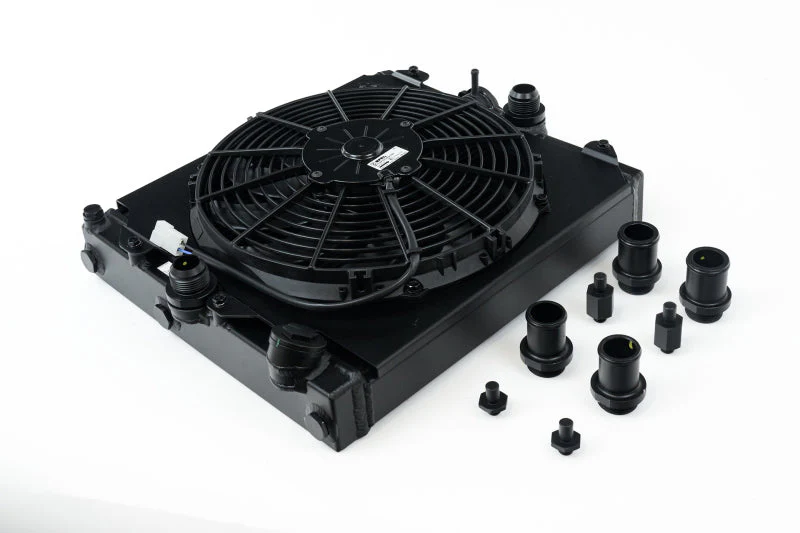 CSF Universal Half Radiator w/-16AN & Slip-On Fittings/12in SPAL Fan & Shroud - Black Finish - Image 9