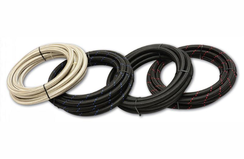 Vibrant -12 AN Two-Tone Black/Red Nylon Braided Flex Hose (10 foot roll) - Image 3