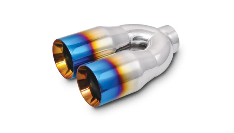 Vibrant 2.5in ID Dual 3.5in OD Round SS Tips (Double Wall, Straight Cut) with Burnt Blue Finish - Image 3