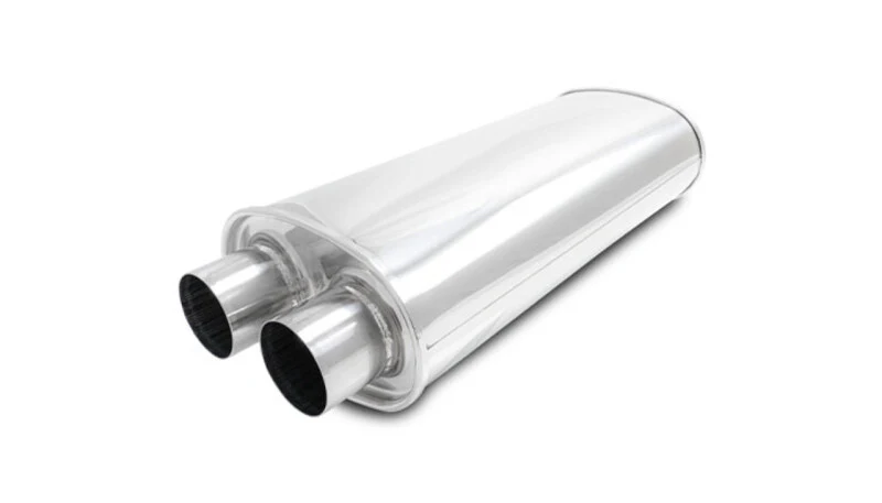 Vibrant Streetpower Oval Muffler 2.50in Dual Inlet/Outlet 18in Body Length - Image 2